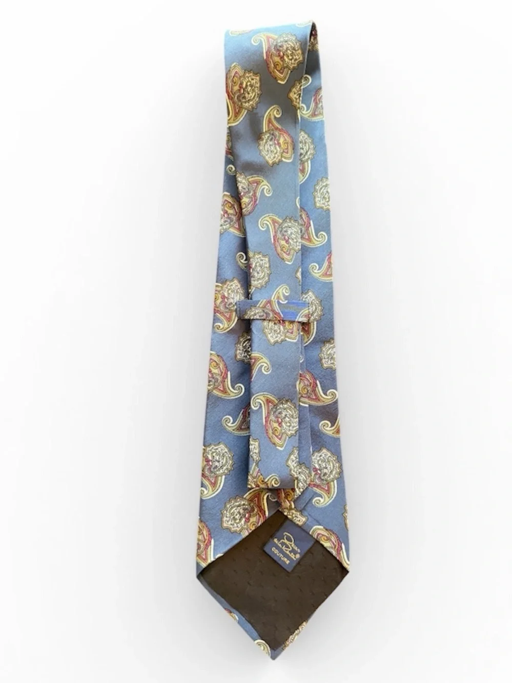 Vintage Oscar de la Renta Couture Steel Blue Paisley Silk Tie